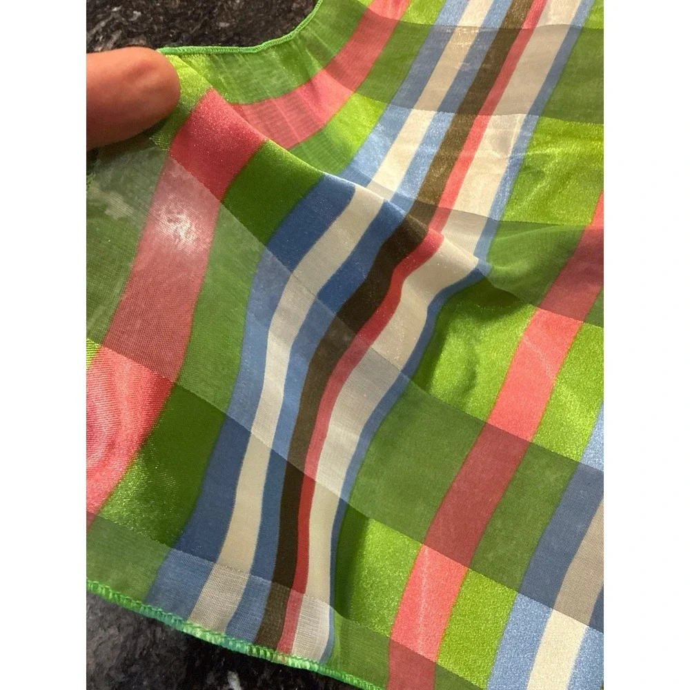 Sheer Striped Silk Scarf Stripe Plaid  Pink Sage Green Blue Cream Multi Organza - Picture 5 of 8